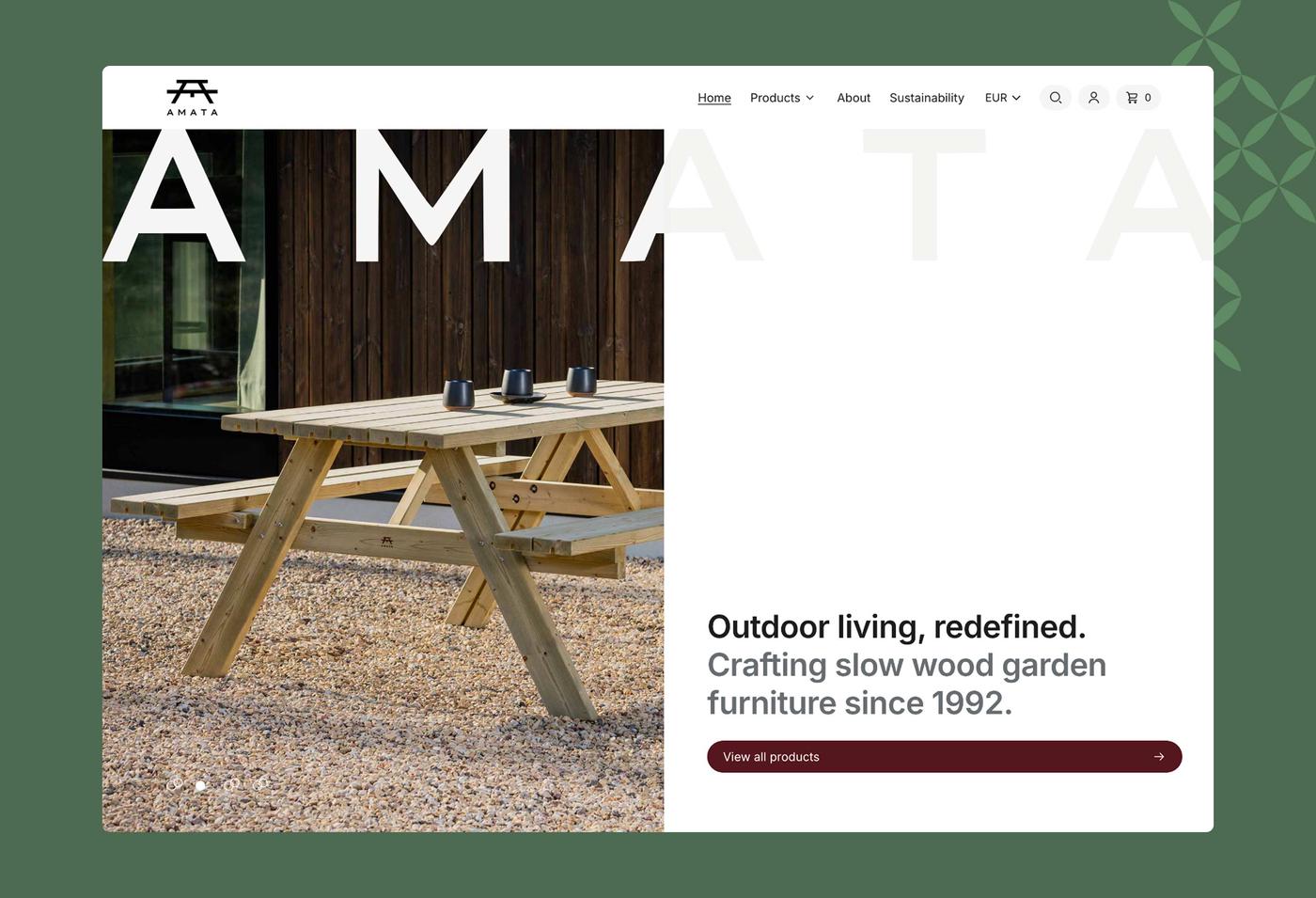 Amata desktop homepage hero